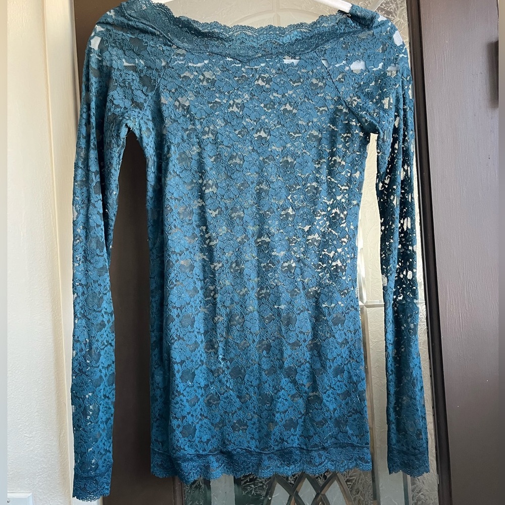Teal lace/see through long sleeved top